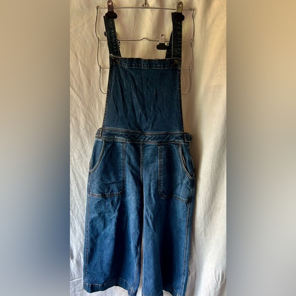 Free People Denim - Free People Dark Wash Wide Leg Cropped Denim Overalls Womens 8